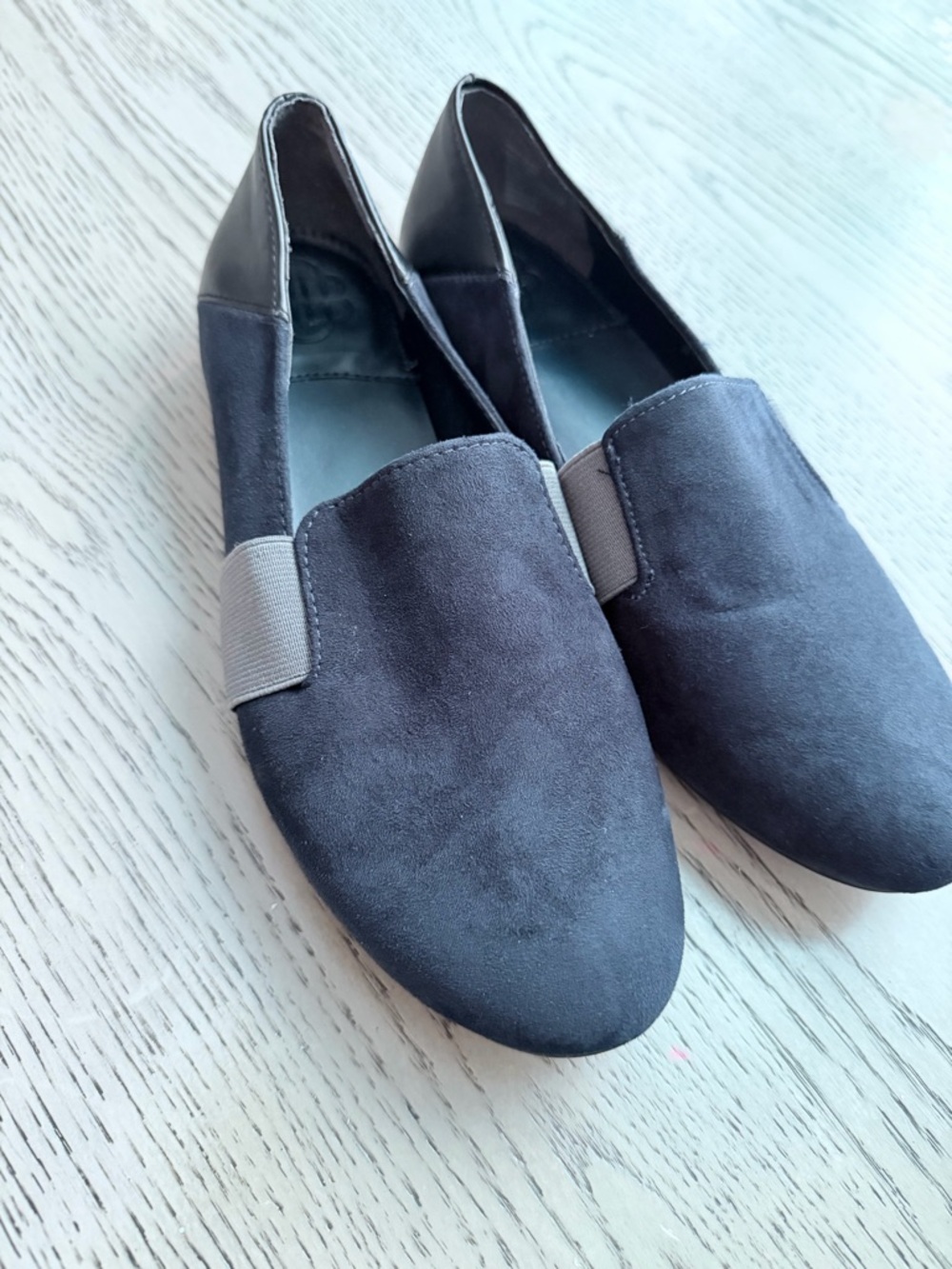 Dana Buchman Charcoal Suede Slip-On Flats with Gray Elastic